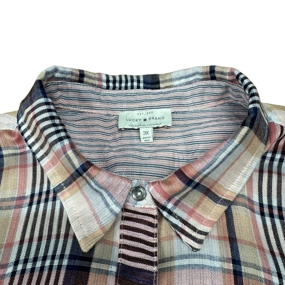 Lucky Brand Cloud Plaid Button Up Shirt Boyfriend Women's 3X Pink Double Fabric - Picture 6 of 13